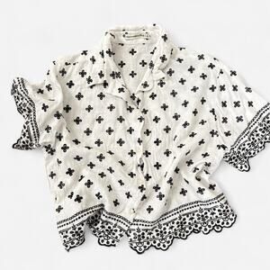 Abercrombie & Fitch Short-Sleeve Linen-Blend Embroidered Shirt Size Small